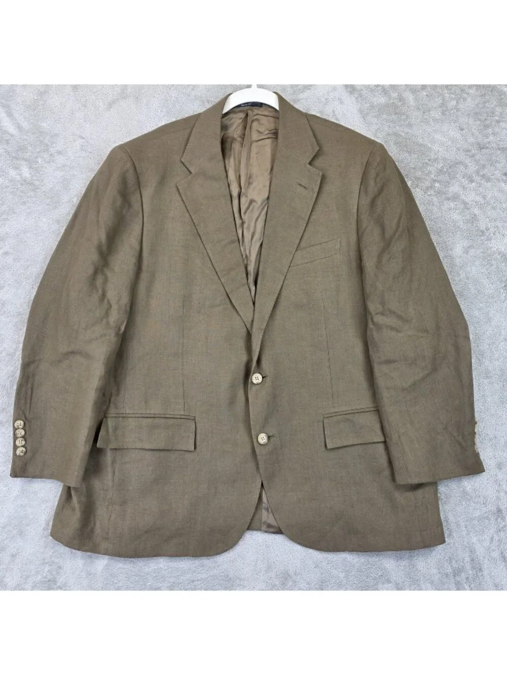Polo By Ralph Lauren Suit Jacket Mens 44 Brown Flax Sport Coat Made In Italy VTG